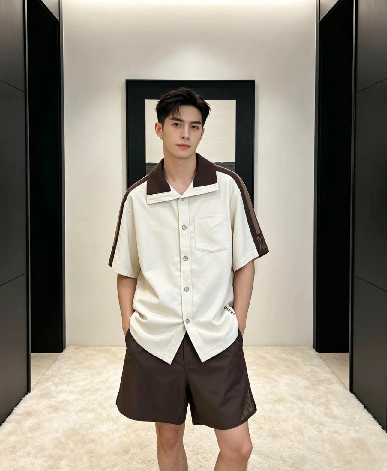 Louis Vuitton/Louis Vuitton 26ss logo web short-sleeved shirt